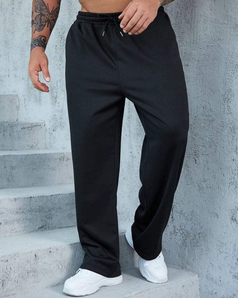 فلاينوف بنطلون رياضي رجالي أسود سادة بقصة فضفاضة - Image 3